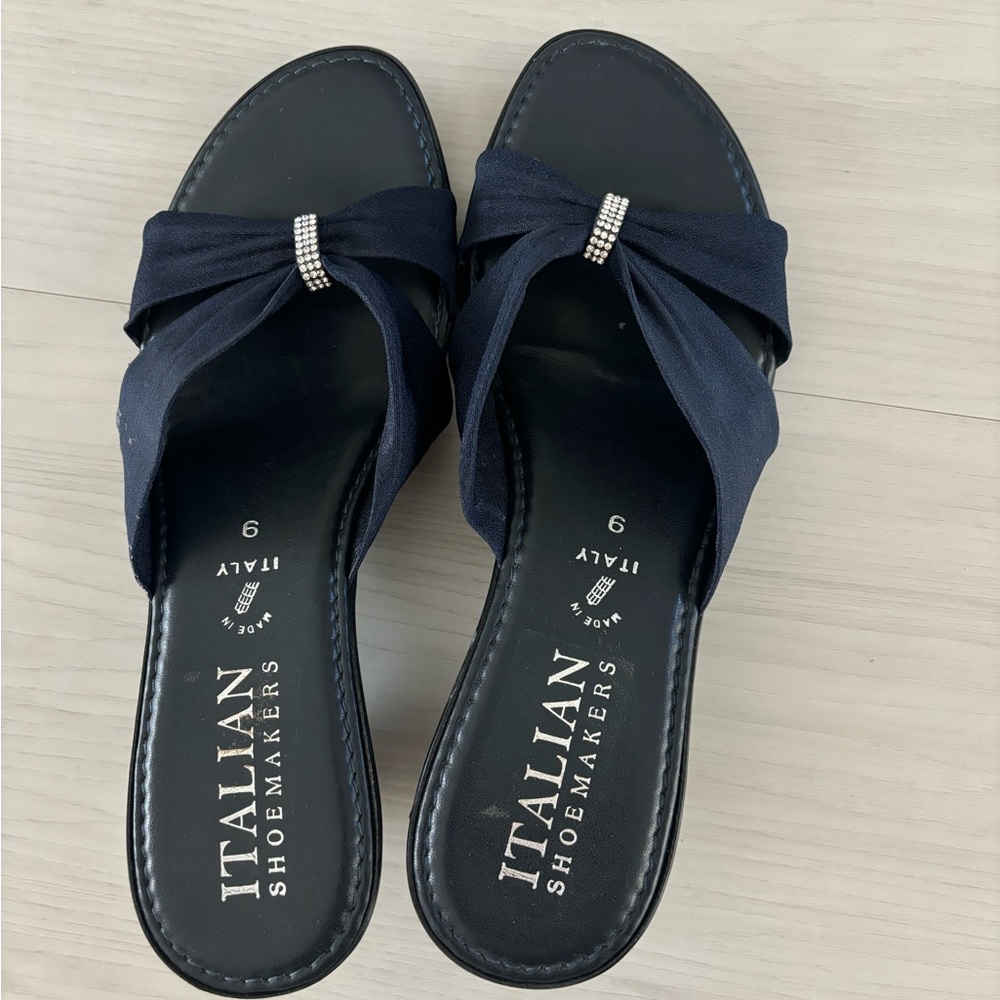 Navy Blue Italian shoemaker slip on with rhinestones size 9. Good condition